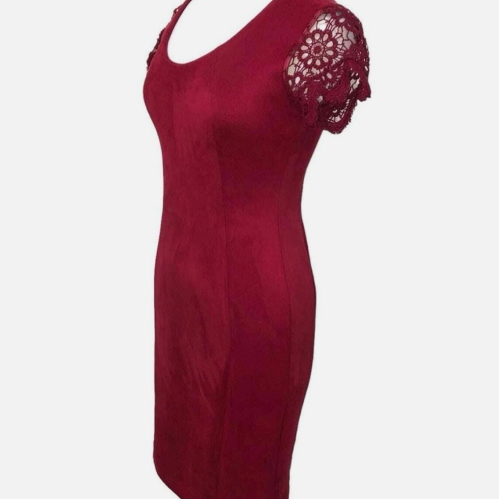 Deep Red Faux Suede Lace Sleeve Dress NWOT size 10 - Picture 2 of 6
